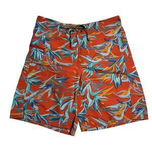 Patagonia Mens Board Shorts 30 Orange Wavefarer Floral Bird of Paradise Swim